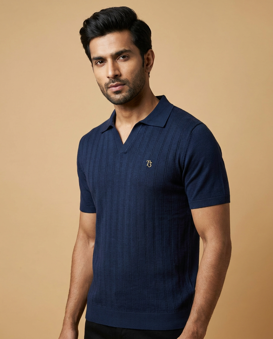 Navy polo, studio portrait