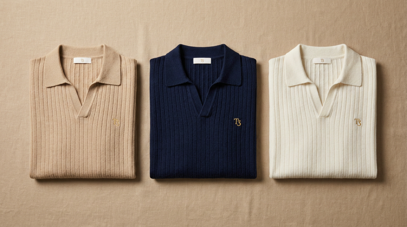 Triplettos short-sleeved polo in sand, navy and white