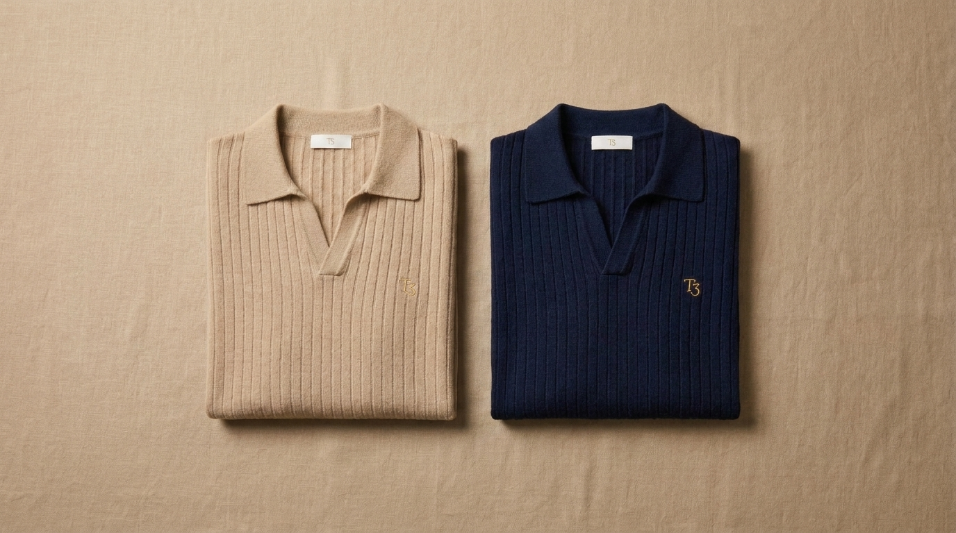 Triplettos short-sleeved polo in sand and navy