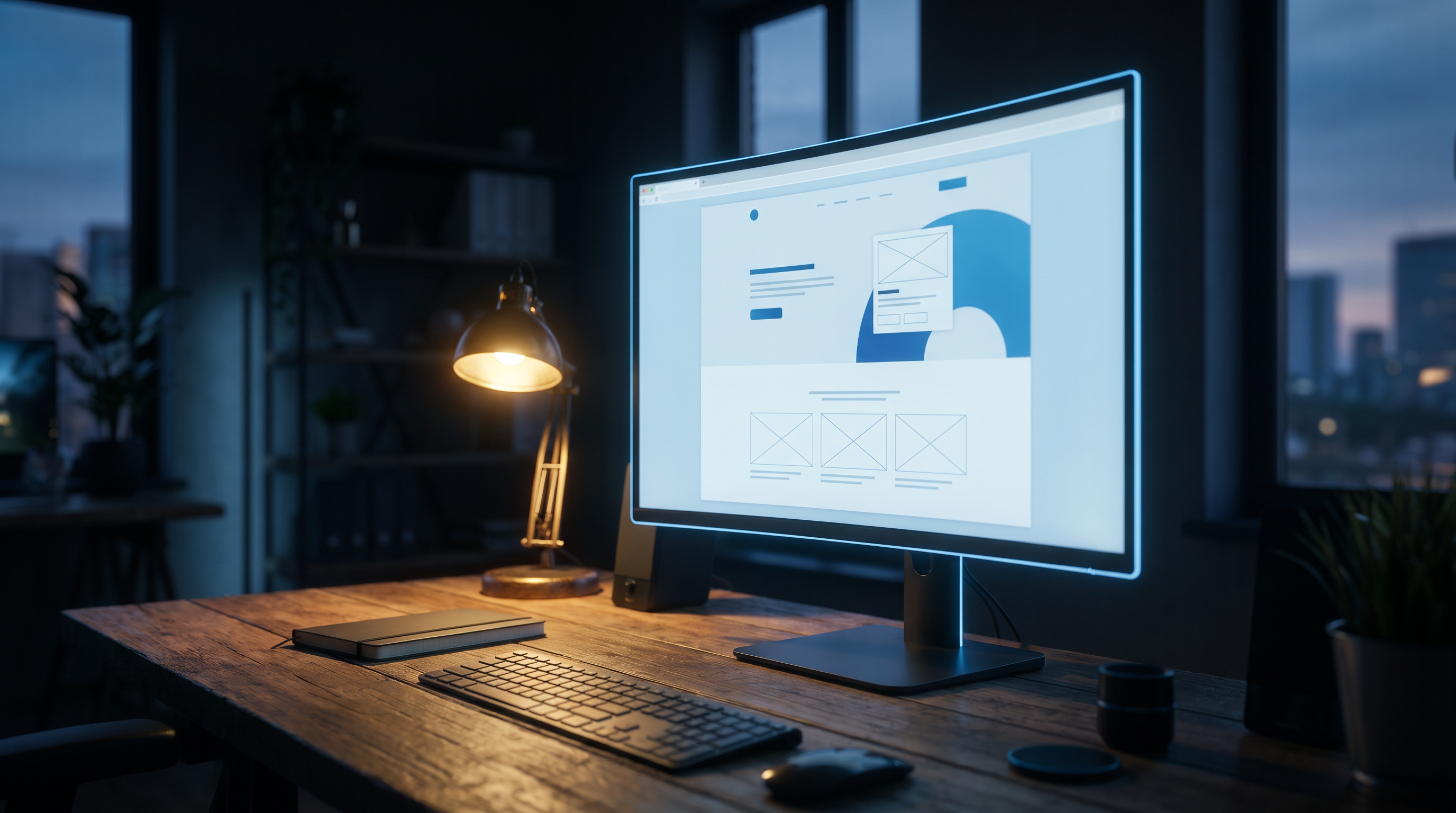 Website profissional apresentado num monitor