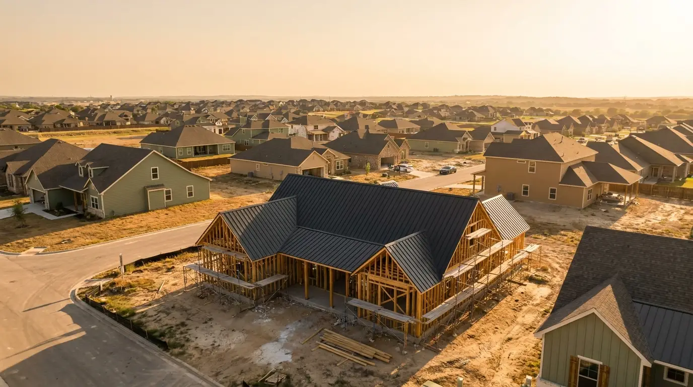 Aerial view of homes in a growing Texas neighborhood