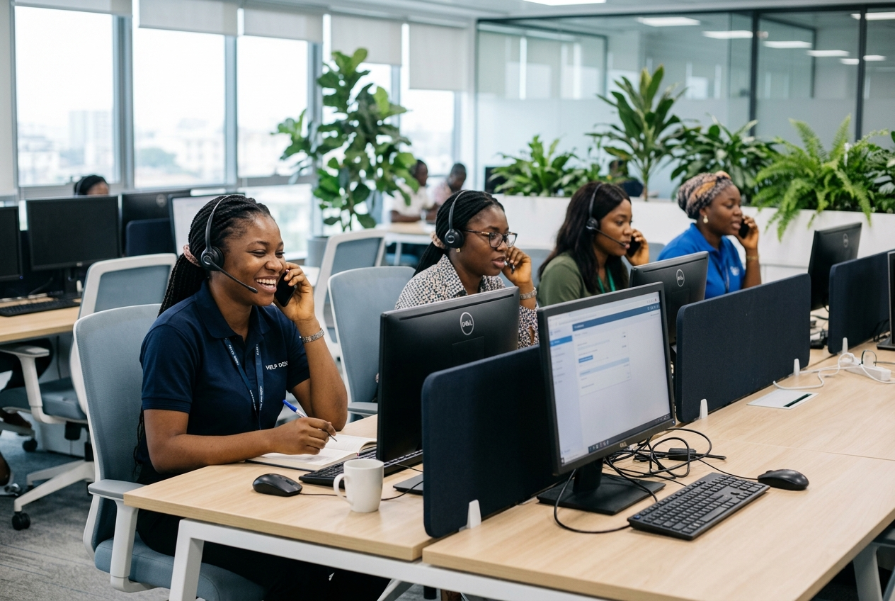 Customer service agents at a help desk