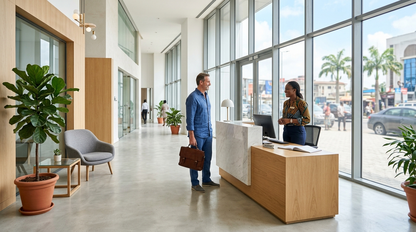 The reception area of a modern Lagos office