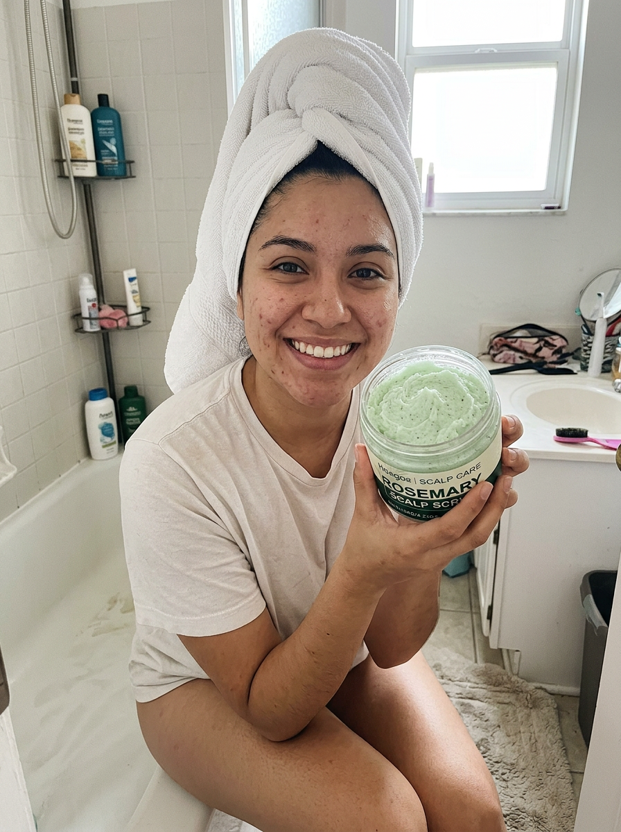 Mujer mostrando la textura del exfoliante