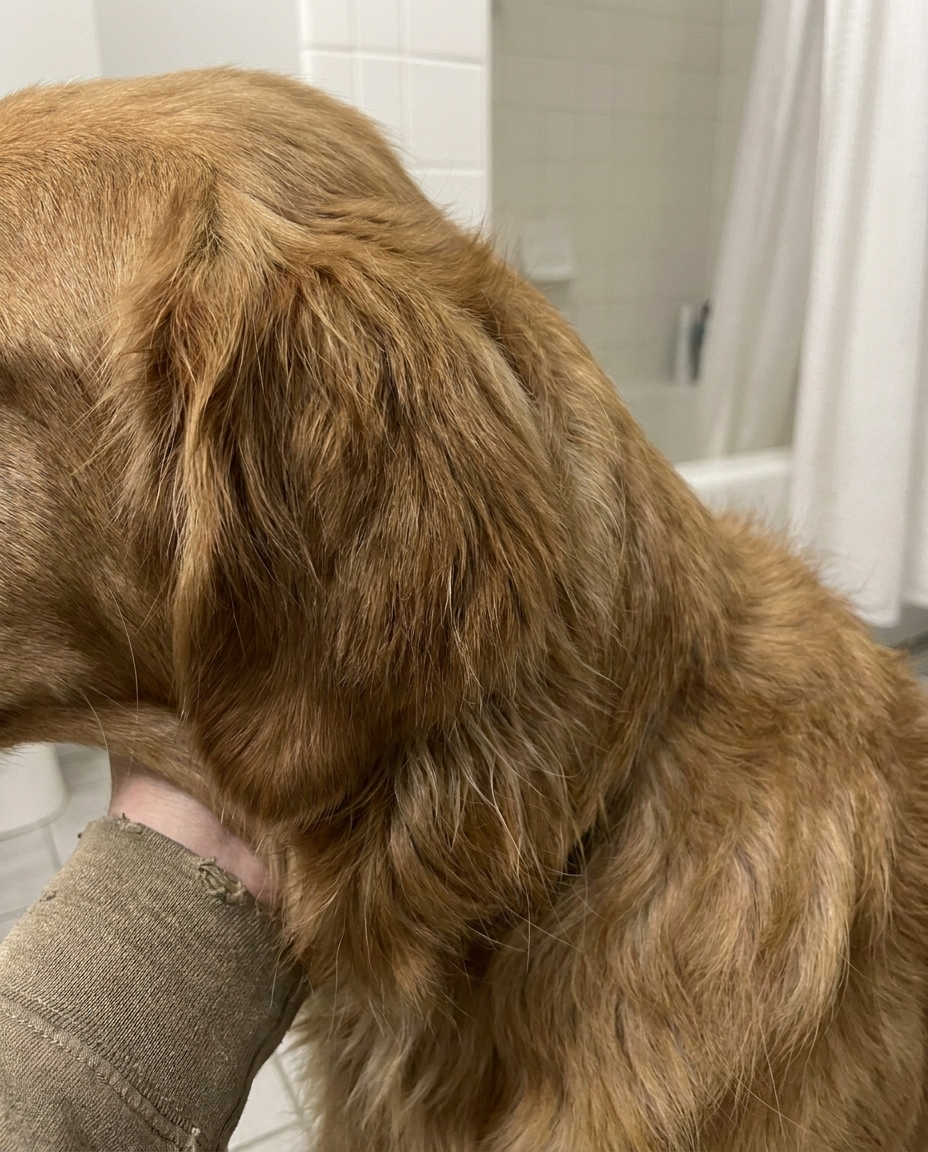 Close-up of dog fur being petted