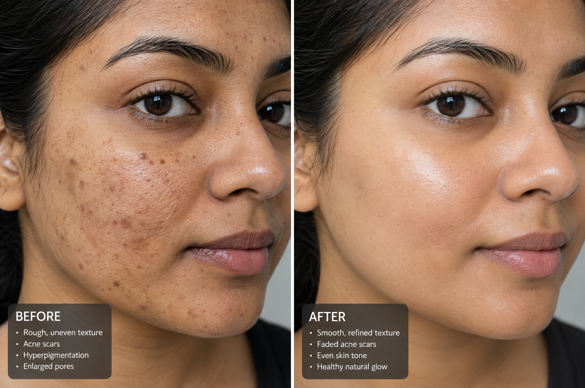 Skin transformation before and after using Oorvia Microinfusion System
