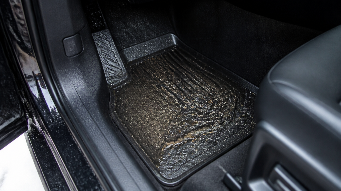 Tapis de sol voiture 3D à rebords retenant l'eau de neige fondue dans son bac