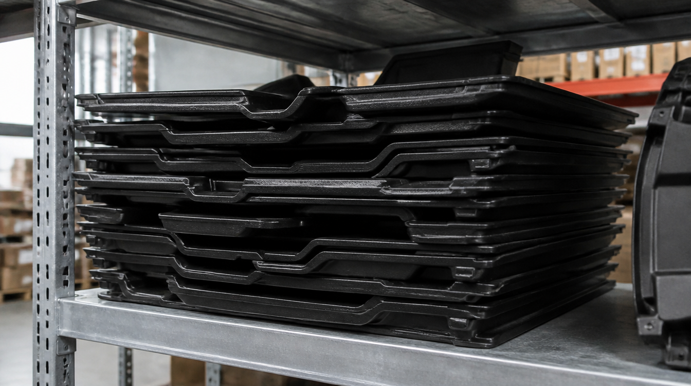 Pile de tapis de sol voiture thermoformés aux découpes différentes selon le modèle