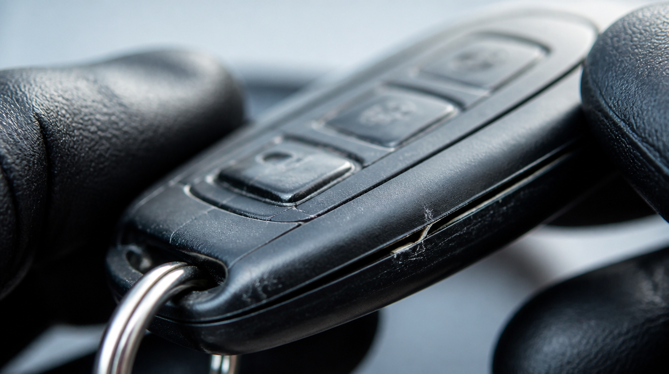 Coque de clé voiture fissurée le long de sa jonction avec un bouton percé
