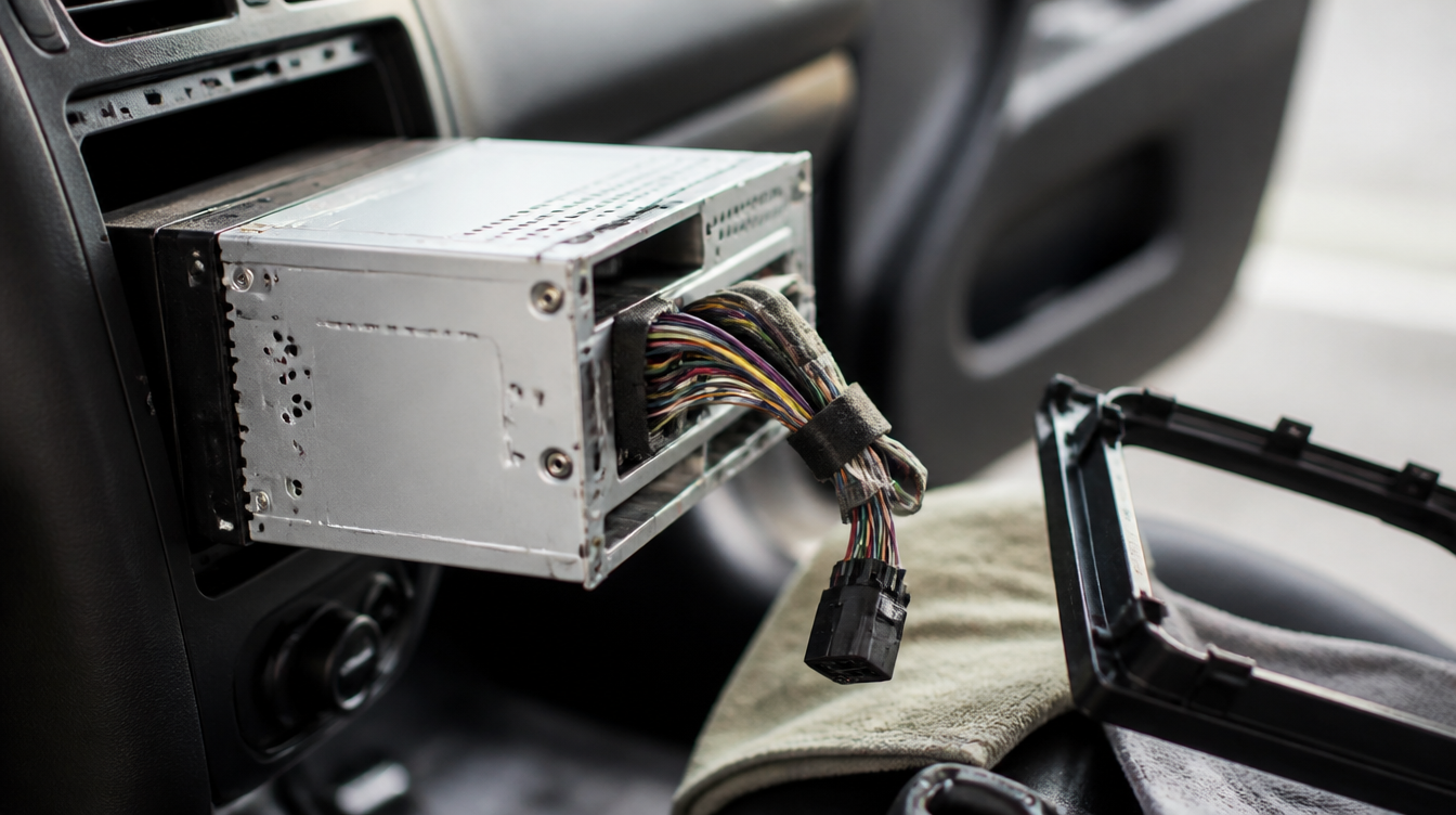 Autoradio double DIN sorti du tableau de bord, alternative au boîtier CarPlay sans fil