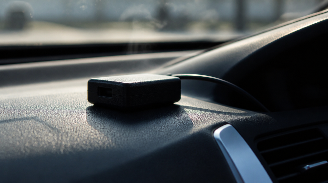 Boîtier CarPlay sans fil surchauffant sur le tableau de bord en plein soleil