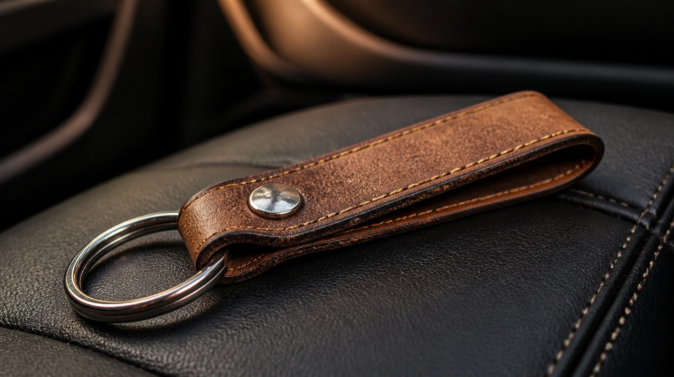Porte-clés voiture en cuir patiné avec sa couture sellier et son rivet acier