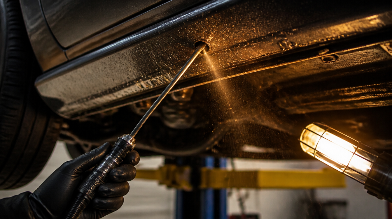 Injection de cire de protection dans un corps creux de bas de caisse