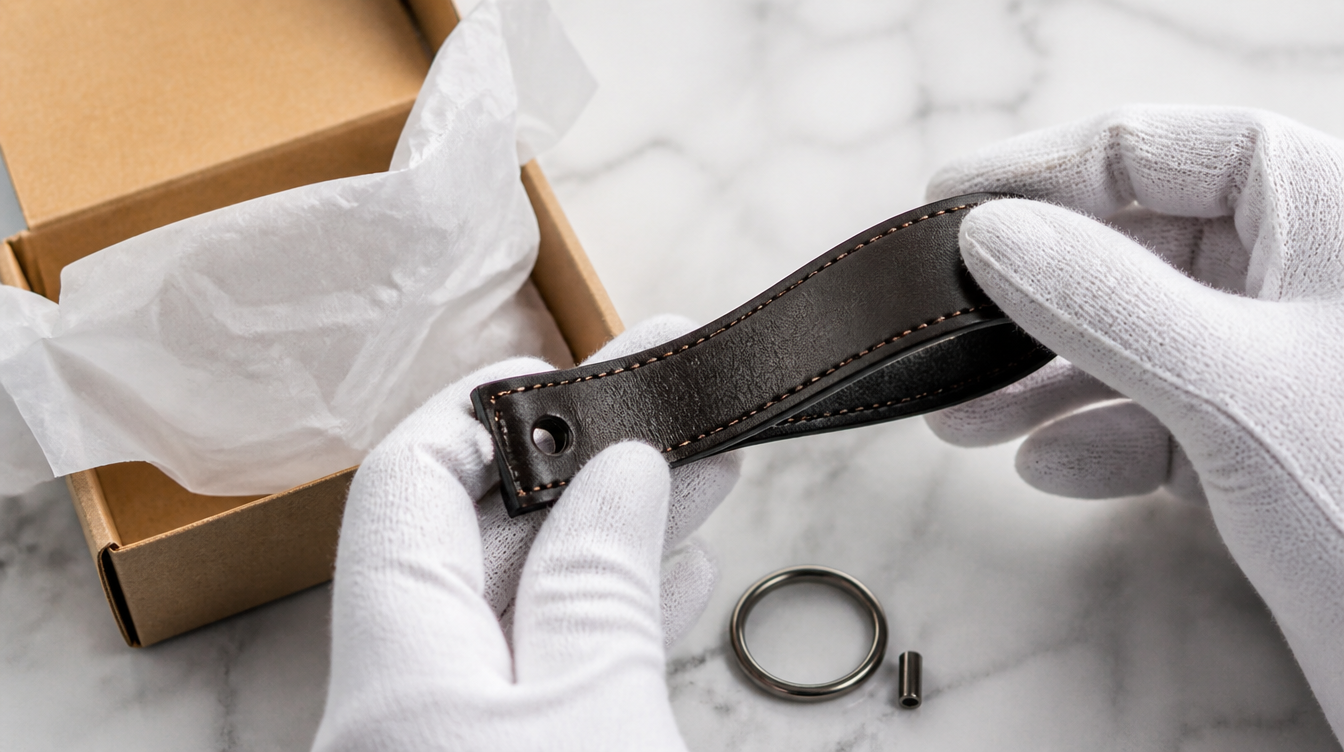 Porte-clés voiture en cuir déballé dans son coffret cadeau