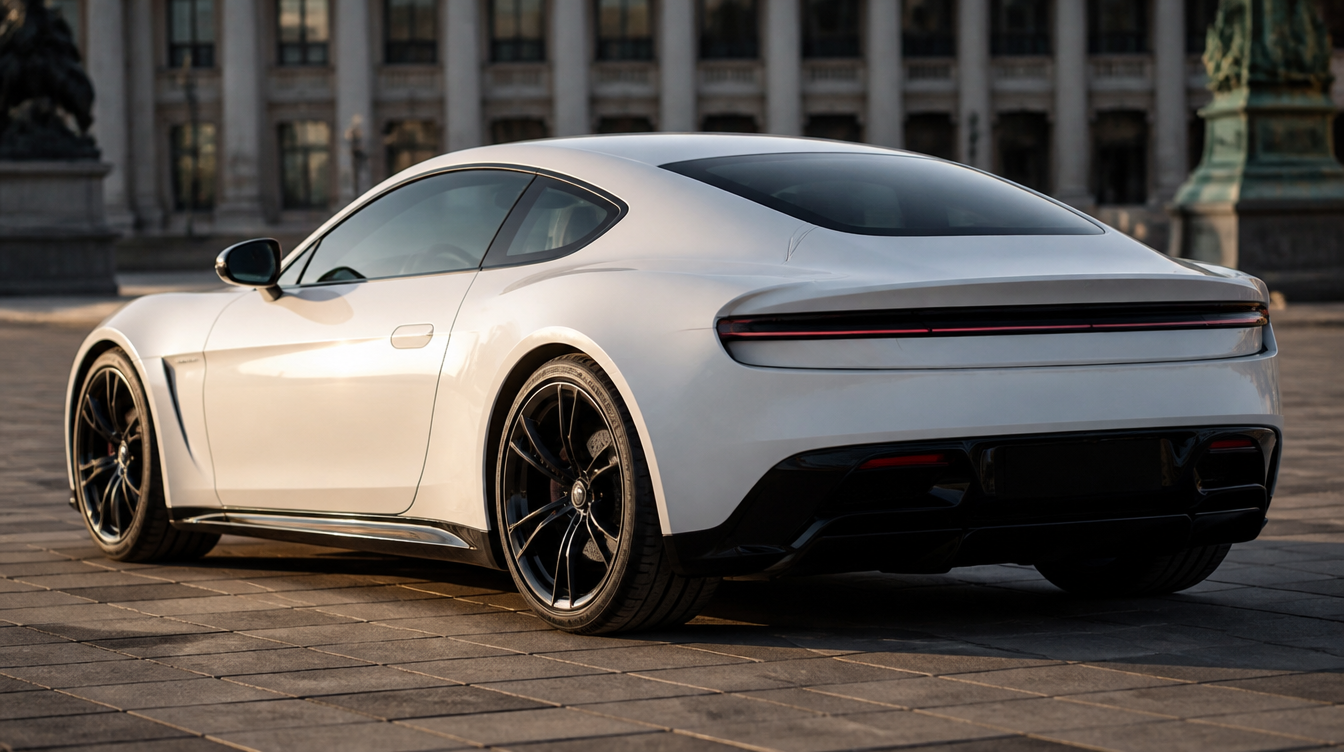 Coupé sportif blanc avec une jupe latérale noire brillante courant sur tout le flanc