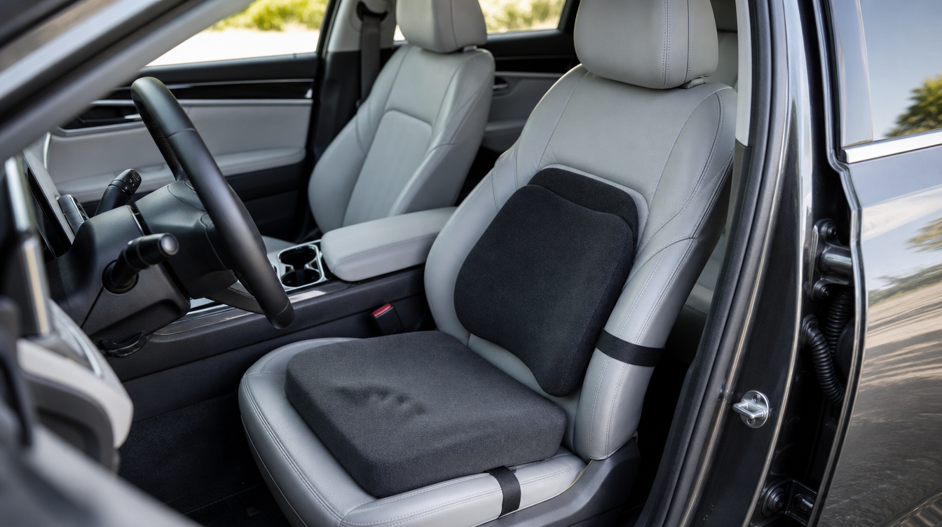Coussin de siège voiture à mémoire de forme et coussin lombaire installés sur un siège conducteur — coussin de siège voiture