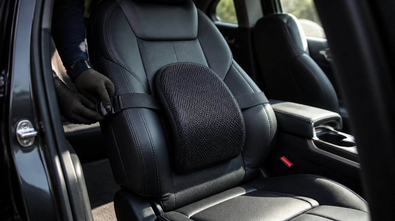 Réglage de la sangle d'un coussin lombaire voiture placé à hauteur de ceinture