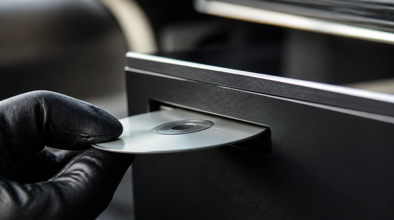Disque inséré dans la fente latérale d'un lecteur DVD d'appuie-tête voiture