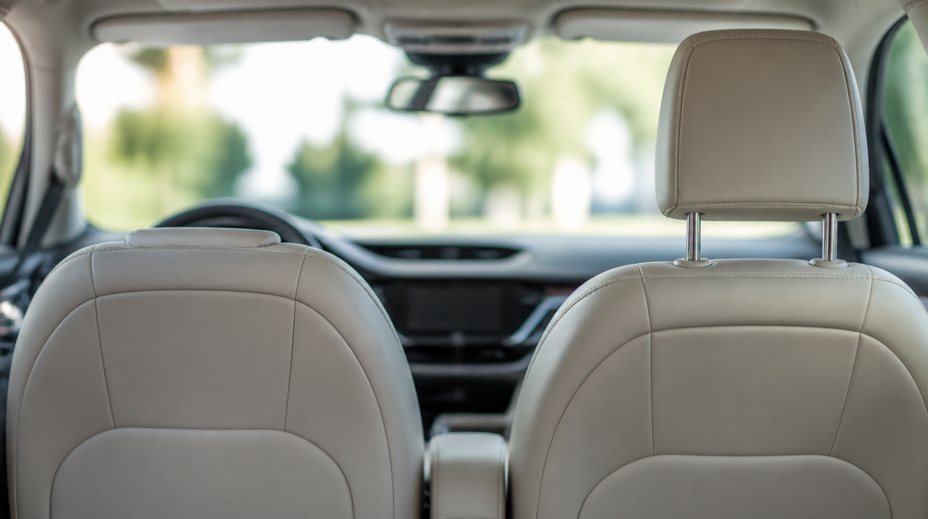 Deux sièges avant côte à côte, un appuie-tête voiture en butée basse et l'autre correctement remonté