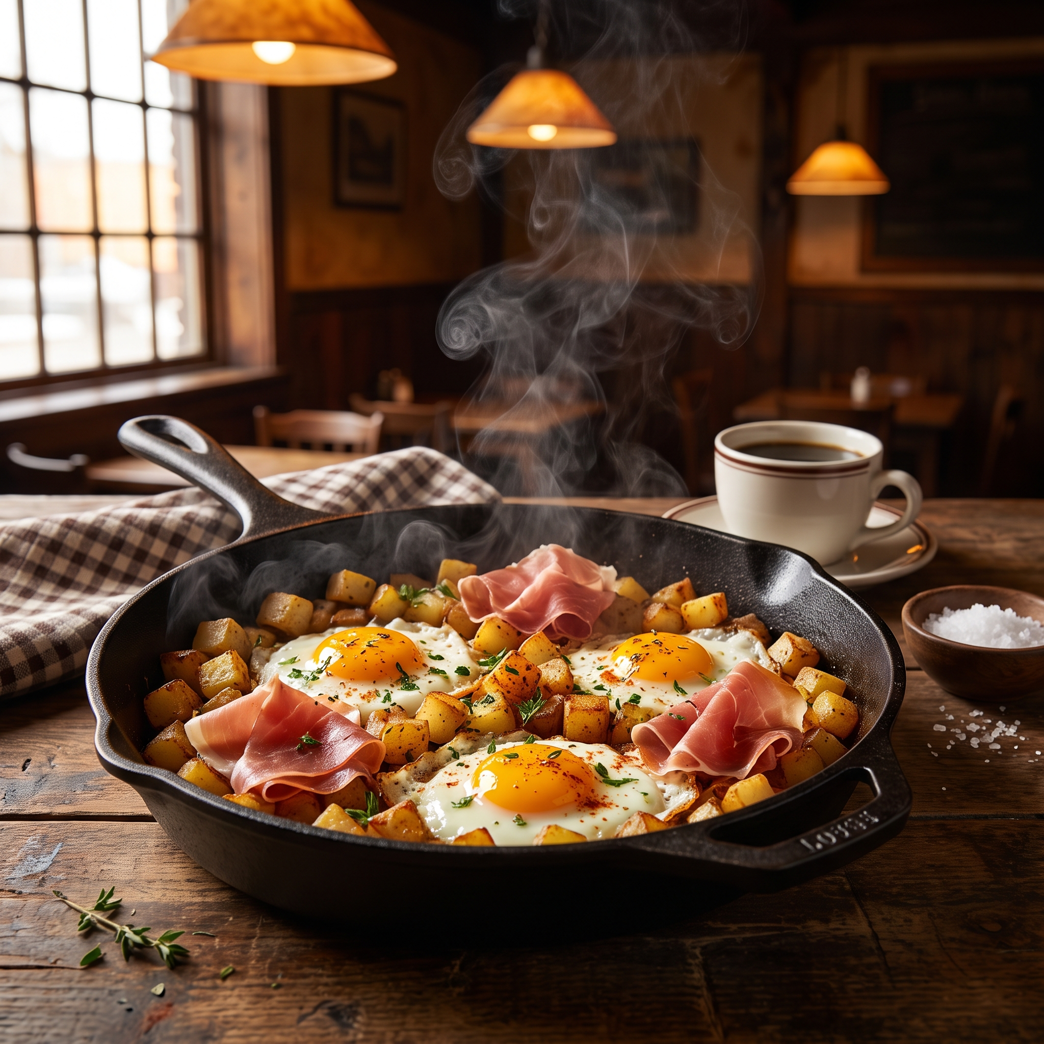 Sartén de Jamón Serrano, Patatas y Huevos