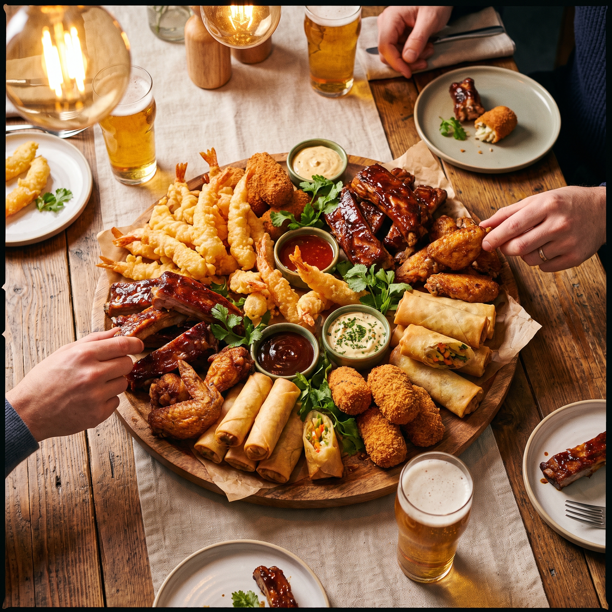 Combo Especial: 2 Langostino Tempura / 2 Costillas de Cerdo / 2 Alitas Pollo / 2 Minis Rollo / 4 Croqueta de Ternera con Patatas