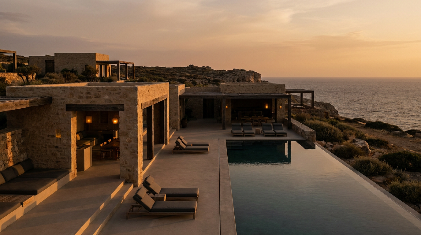 Cliffside resort at dusk