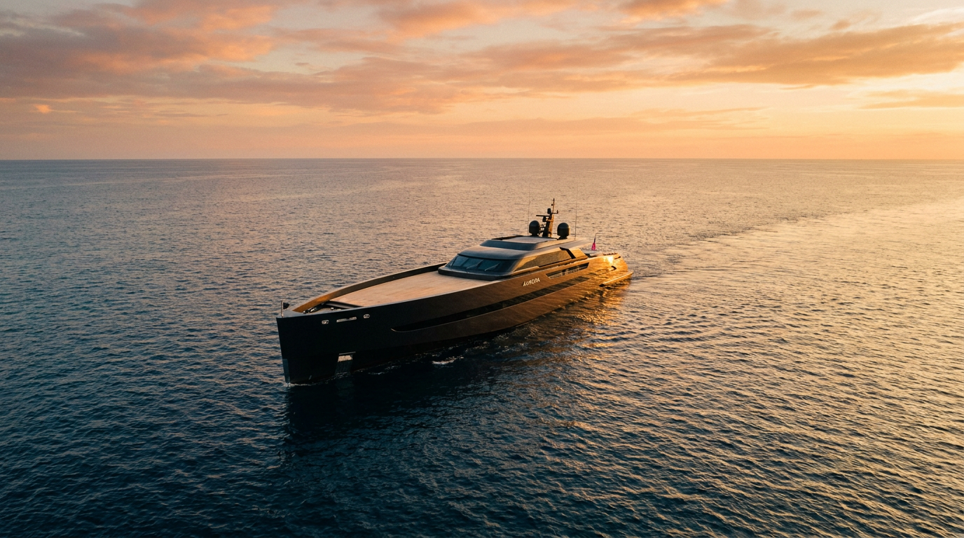 Private yacht at sunset