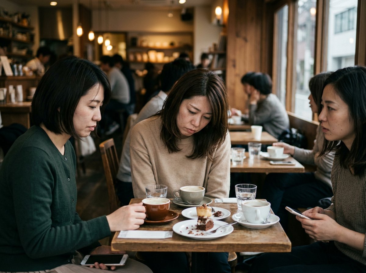 カフェで友達に相談する女性