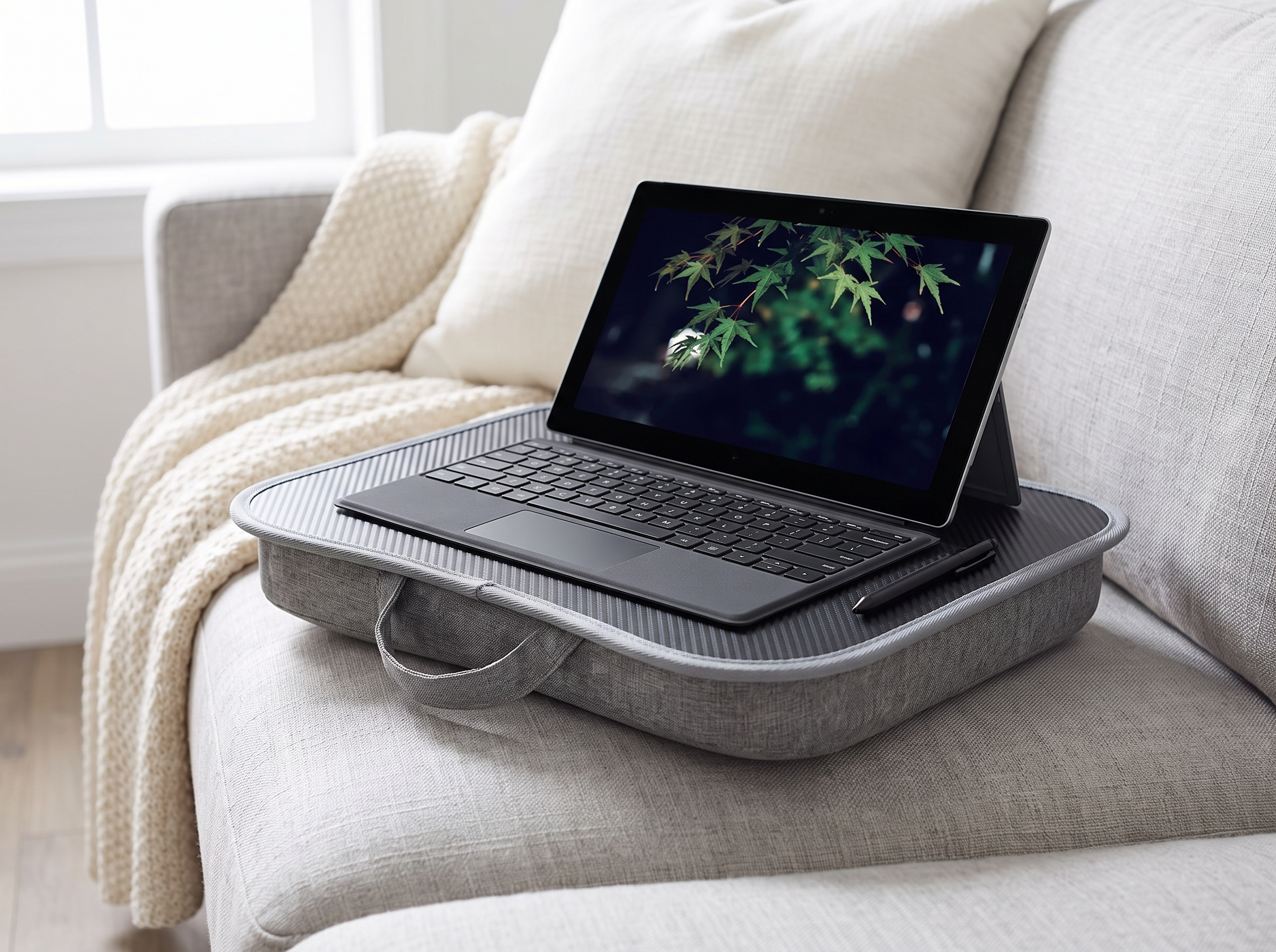 Cushioned Laptop Lap Desk for Bed, Sofa, or Home Office in a realistic home setting