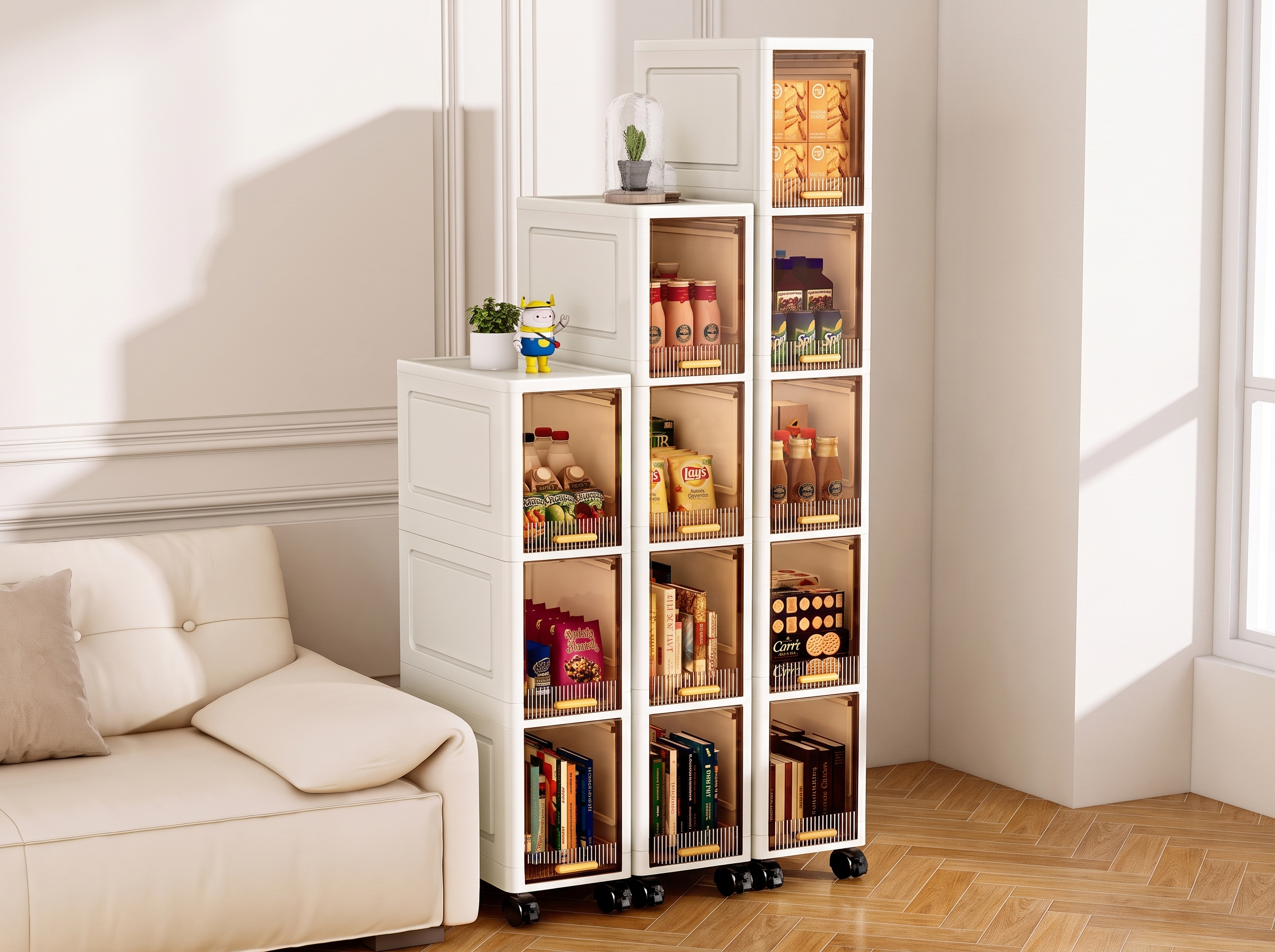 Slim Rolling Storage Cabinet – 3/4/5-Tier Narrow Organizer for Kitchen, Bathroom, or Living Room in a realistic home setting