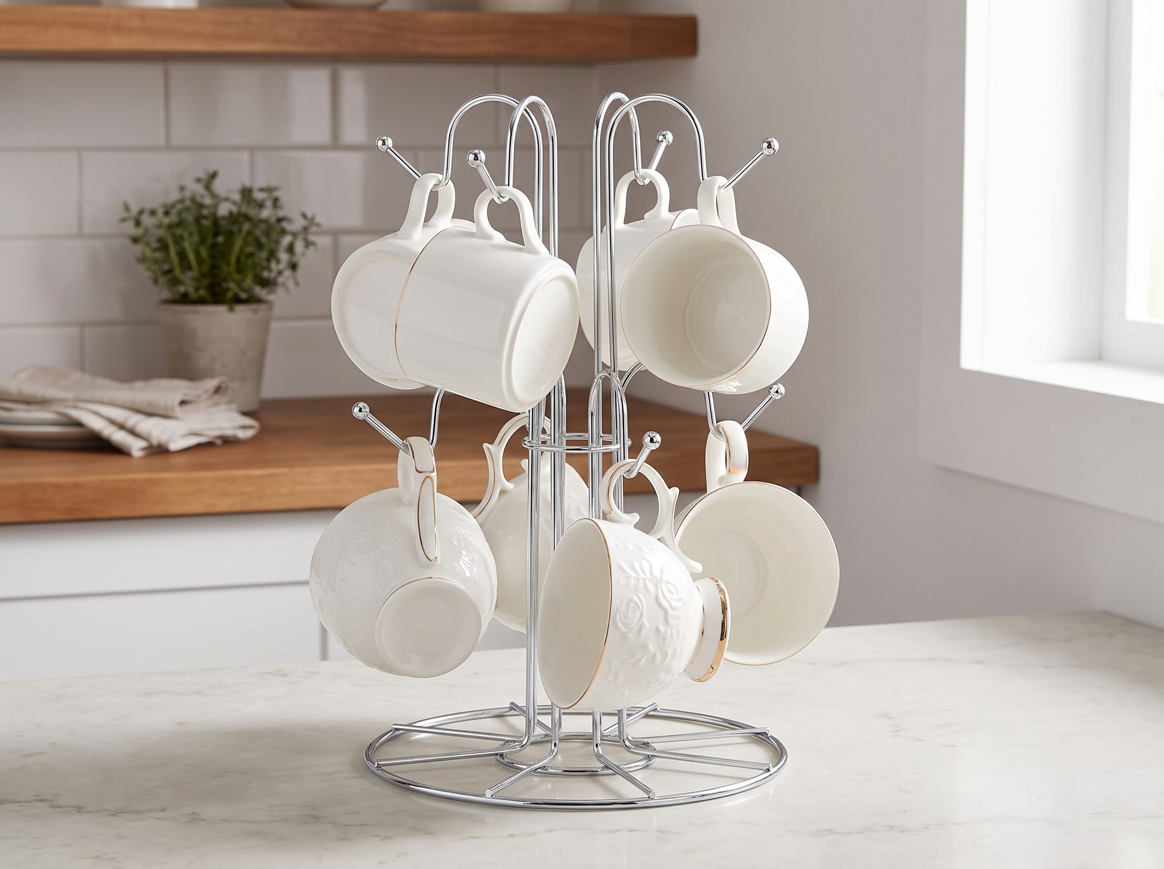 Tree-Shaped Metal Mug Stand for 8 Cups – Countertop Kitchen Organizer in a realistic home setting
