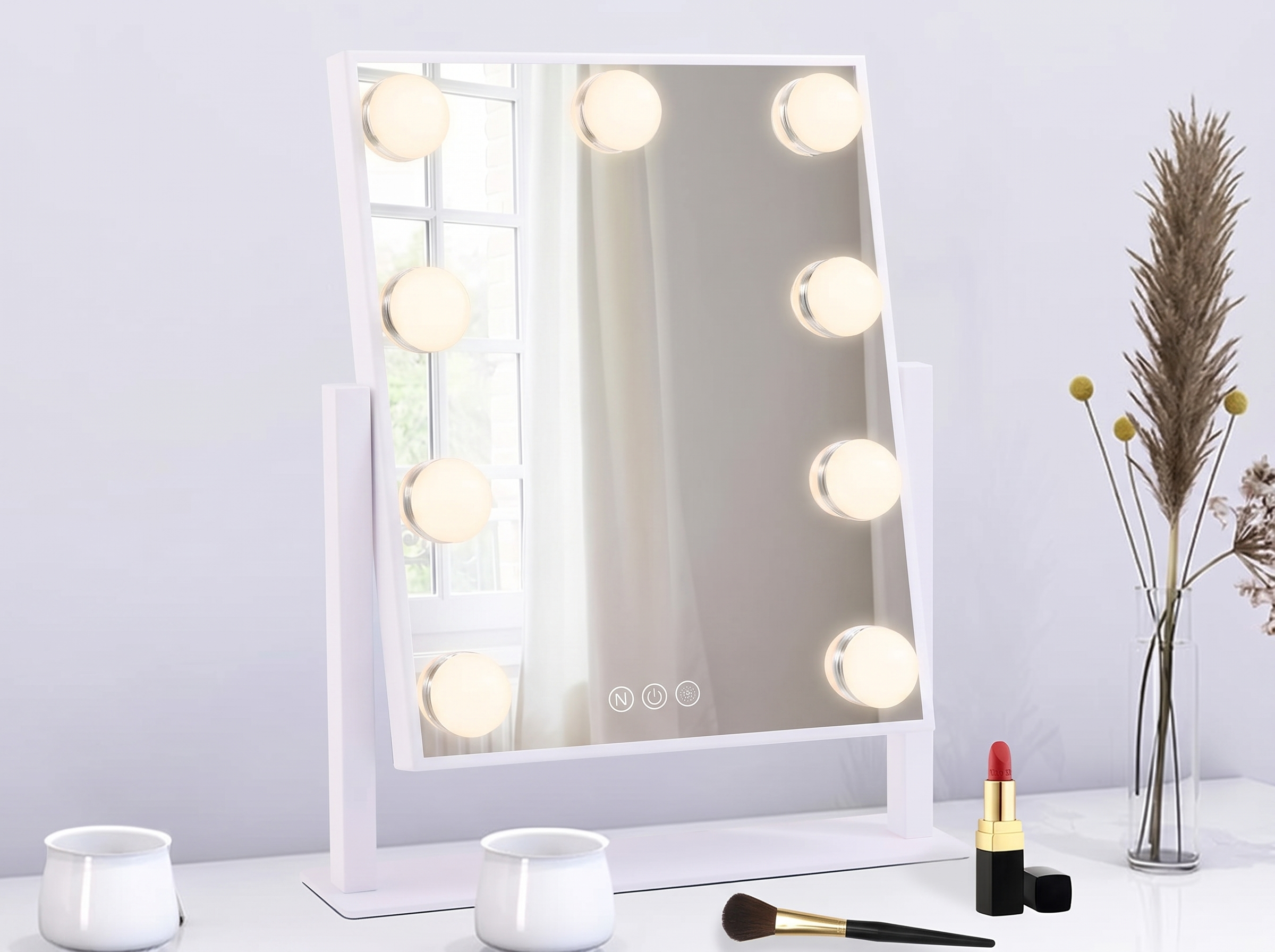 Hollywood Vanity Mirror with Adjustable LED Lights in a realistic home setting
