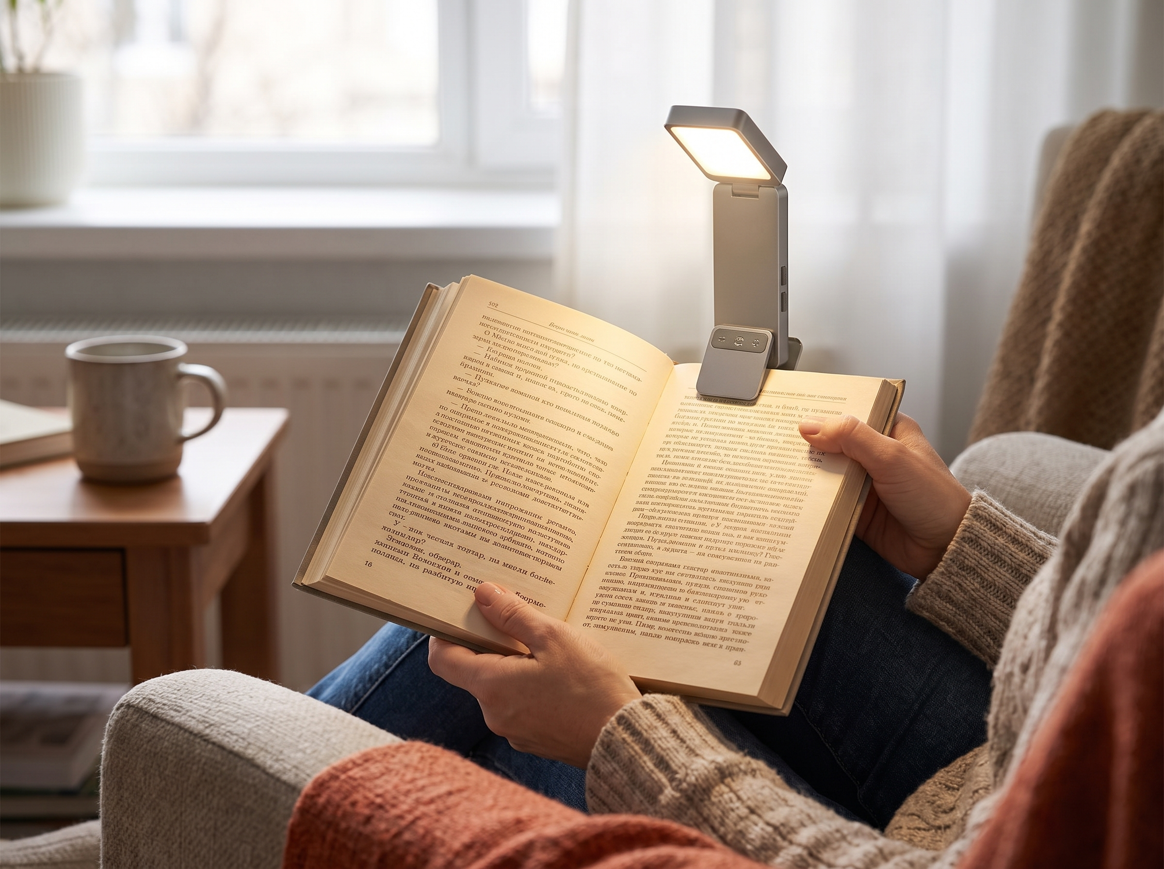 USB Rechargeable Clip-On LED Reading Light for Bedtime & Travel shown in natural everyday use at home