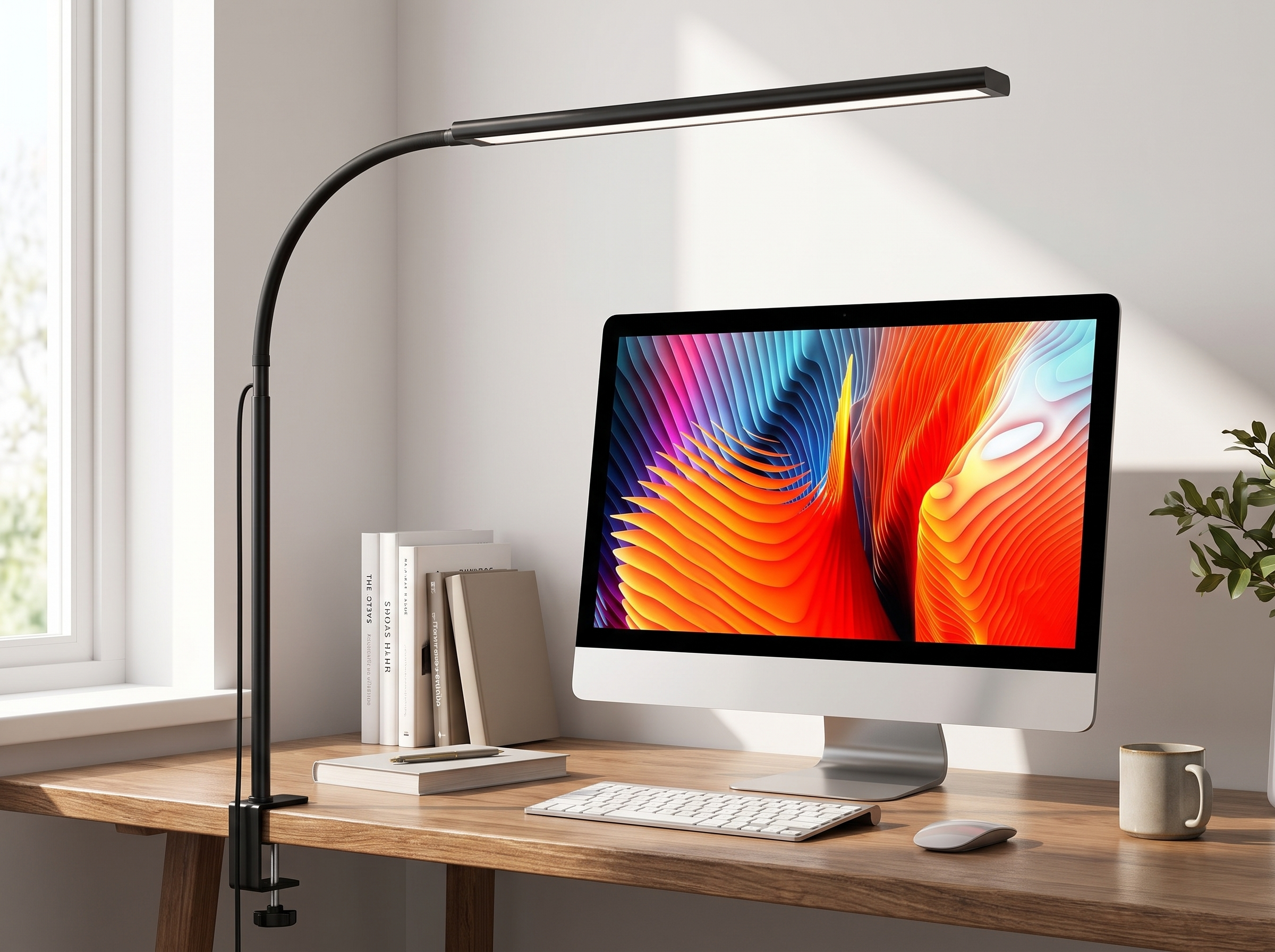 Adjustable LED Clamp Desk Lamp with Flexible Gooseneck for Home Office in a realistic home setting