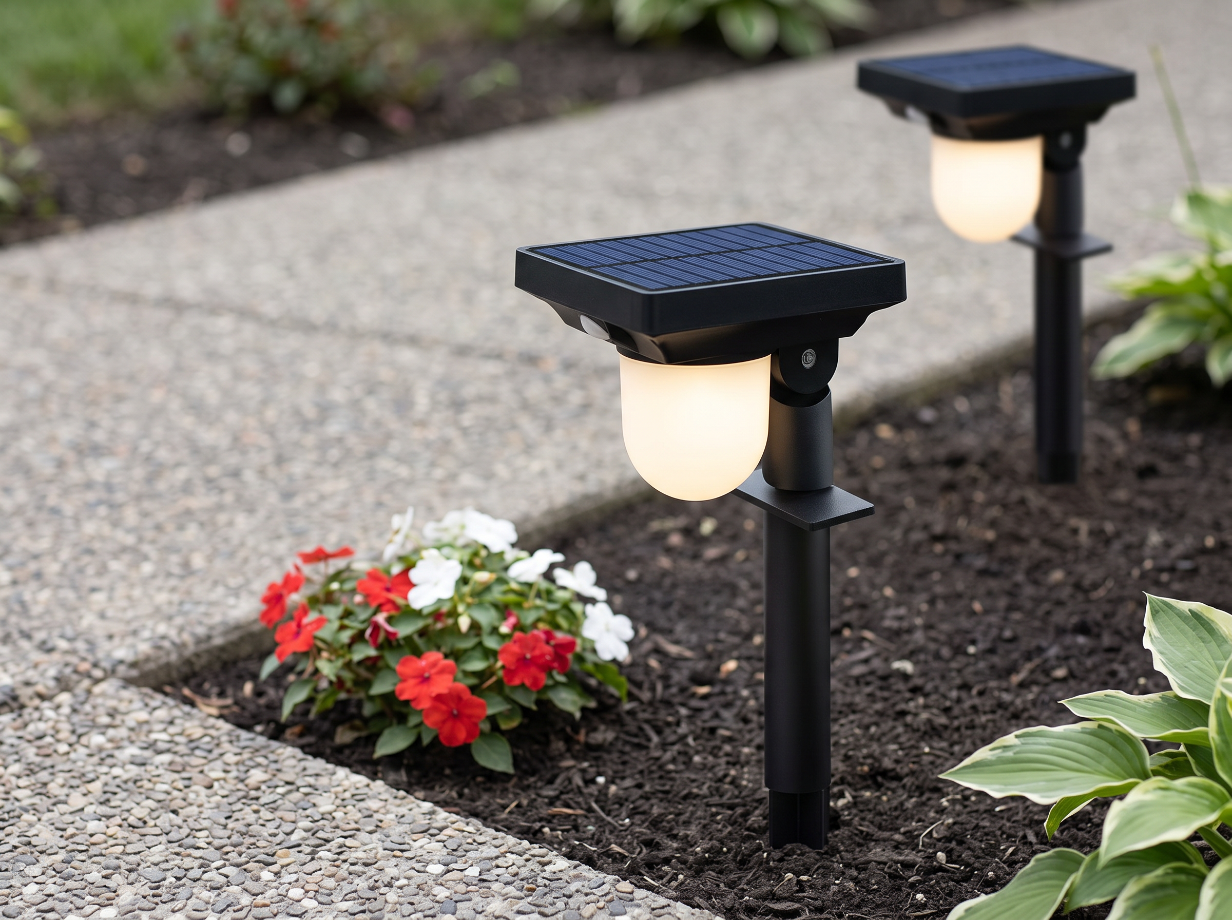 Solar Motion Sensor Garden Pathway Light for Yard and Outdoor Spaces in a realistic home setting