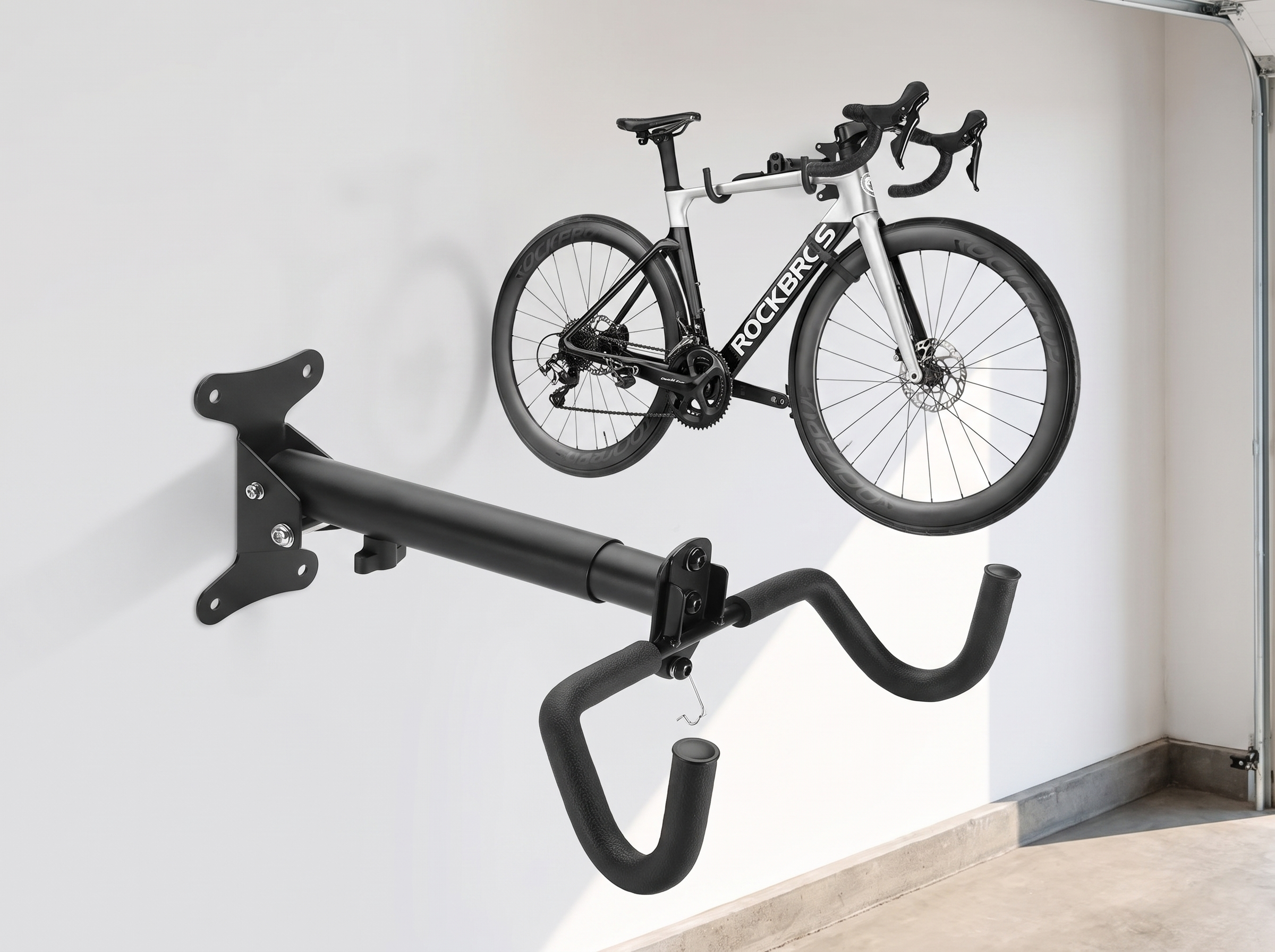 Wall-Mounted Adjustable Bike Rack for Garage or Entryway in a realistic home setting