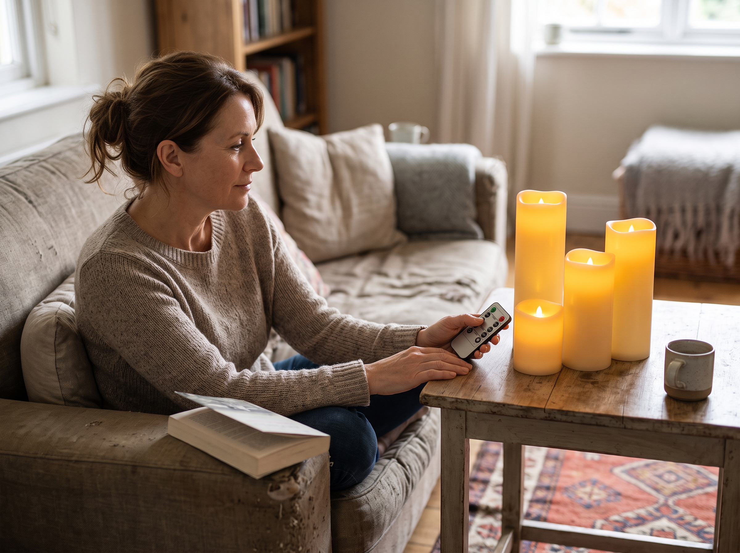 Flameless LED Candles with Remote Timer – Cozy Lighting for Home or Patio shown in natural everyday use at home