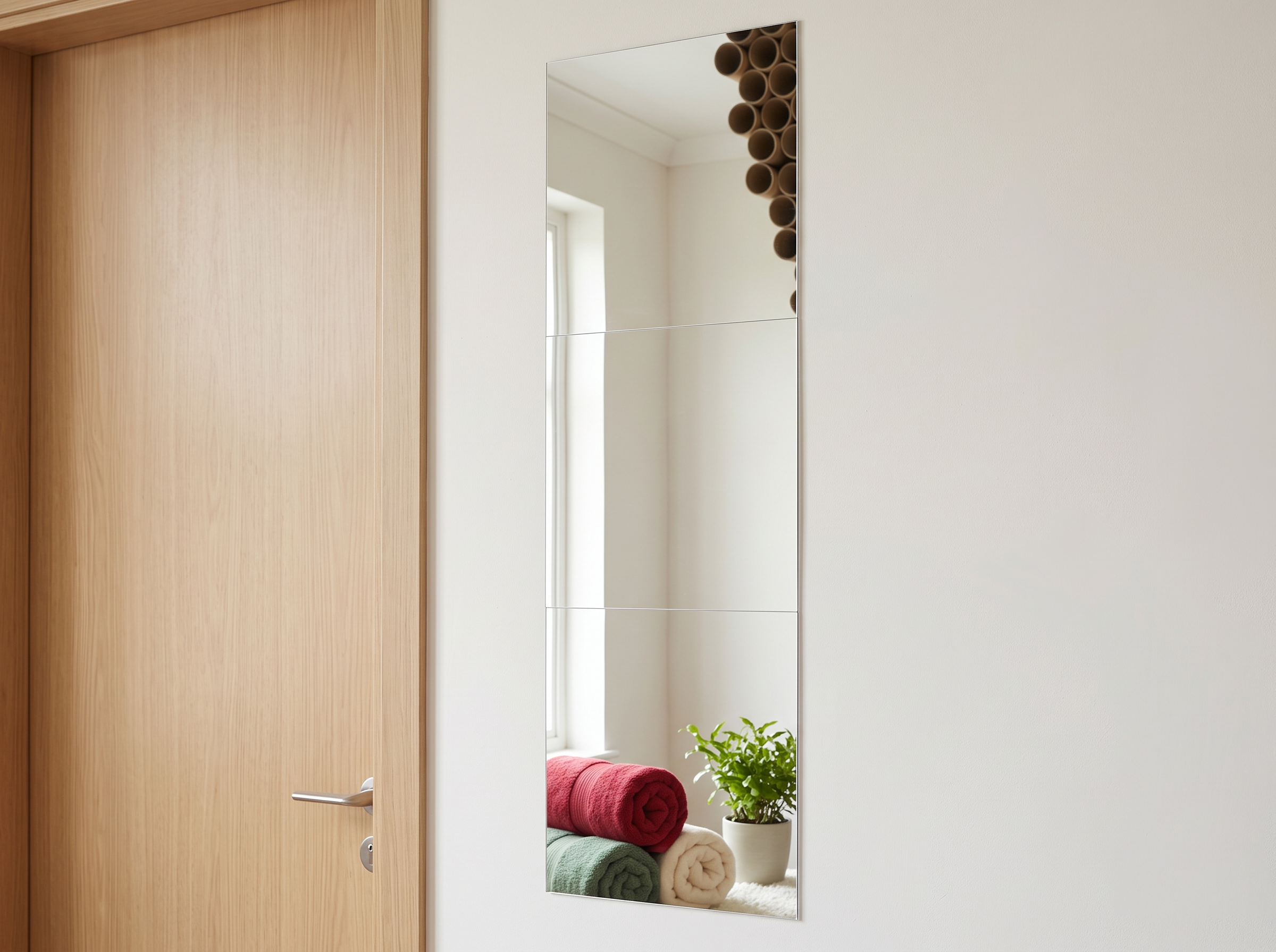 Acrylic Mirror Wall Sticker Roll for Doors, Closets & Small Spaces — 30x100cm in a realistic home setting