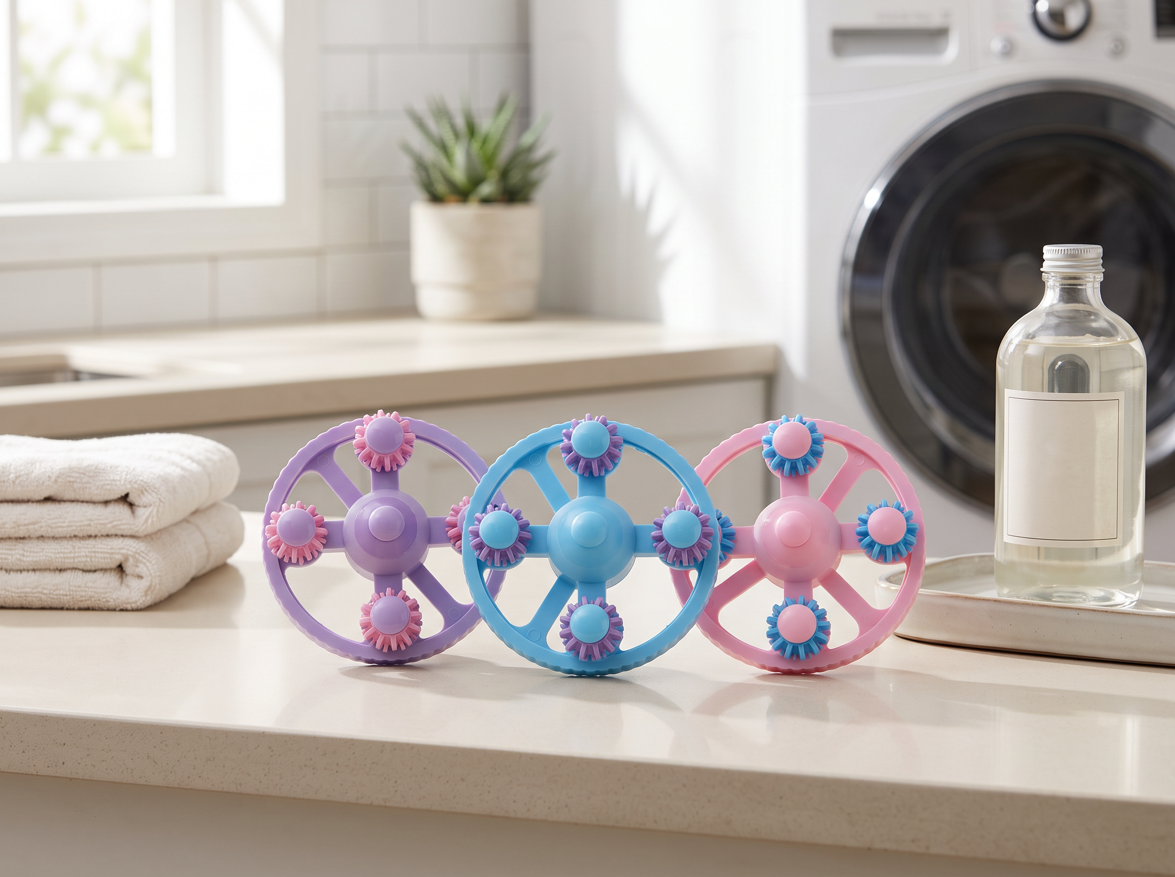 Floating Lint Catcher Ball for Washing Machine – Assorted Colors in a realistic home setting