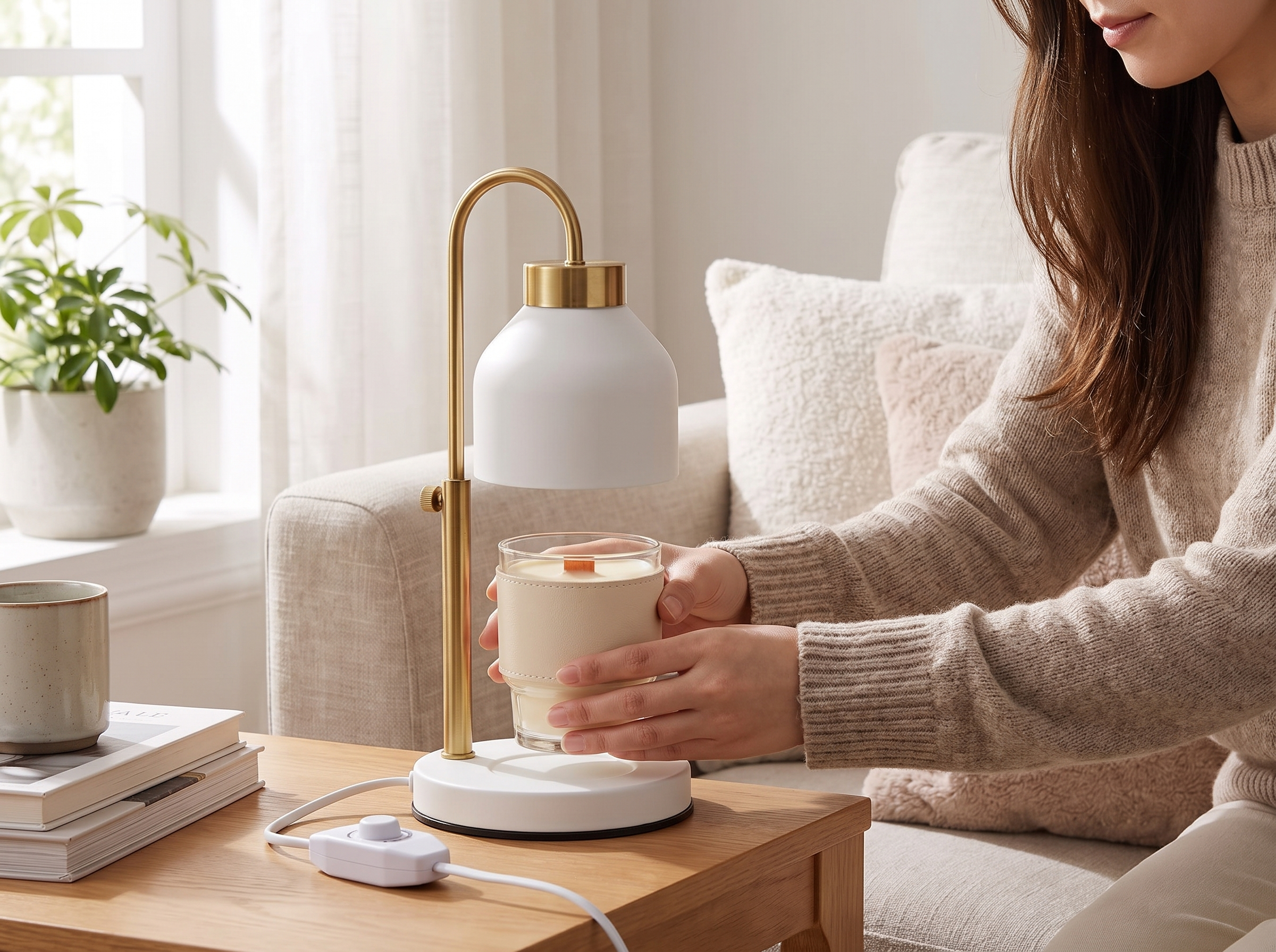 Height Adjustable Candle Warmer Lamp with Timer & Dimmer shown in natural everyday use at home