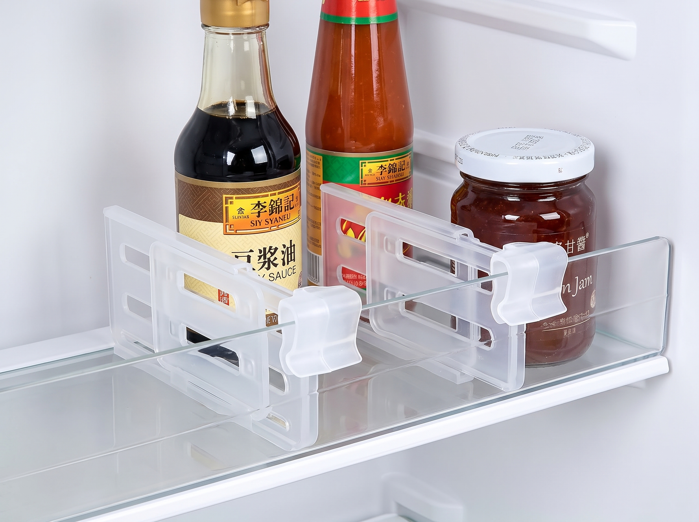 Adjustable Fridge Dividers for Bottles and Sauce, Set of 1/6/12 in a realistic home setting