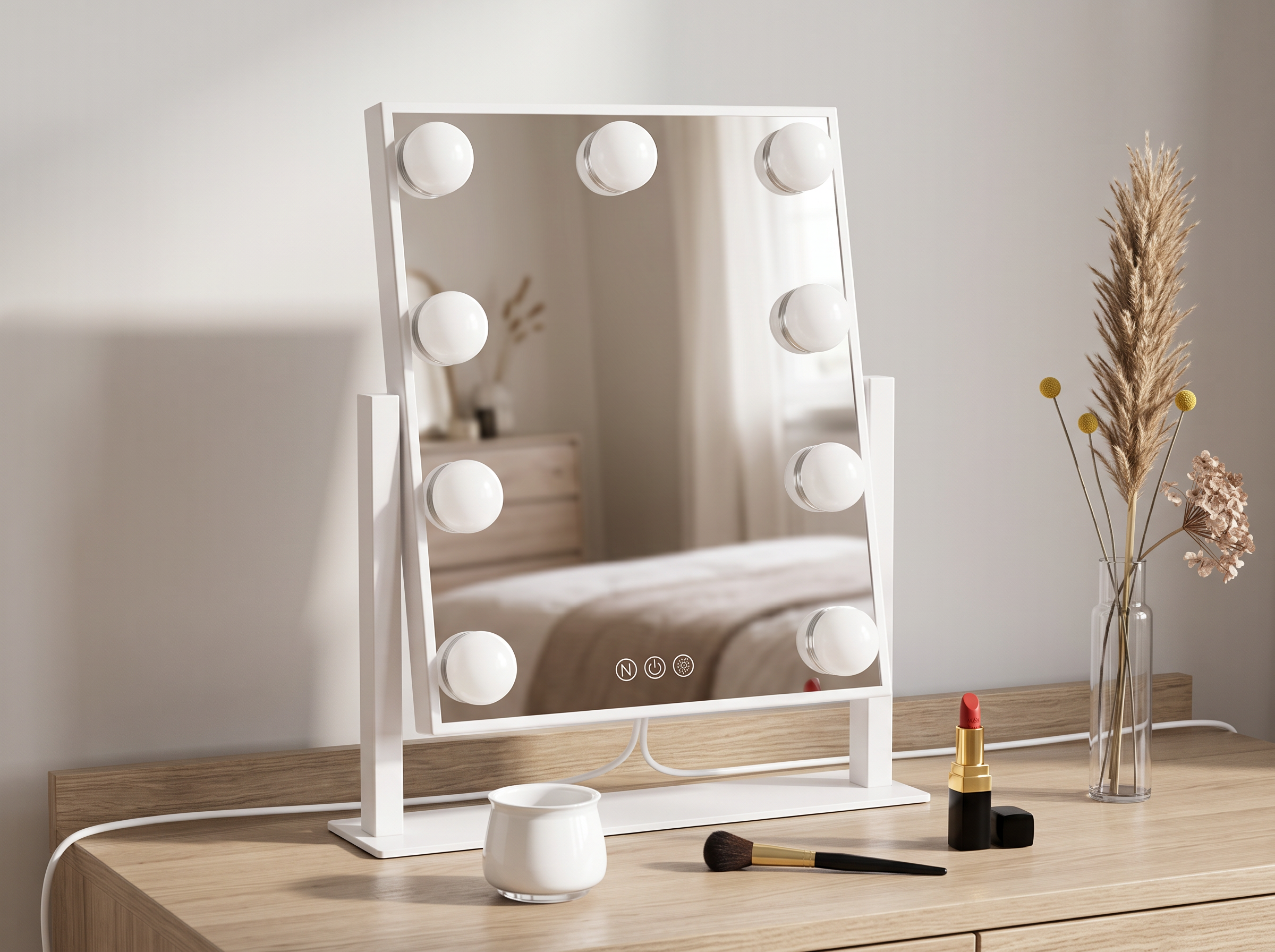 Vanity Mirror with Adjustable LED Lights for Bedroom or Dressing Table in a realistic home setting