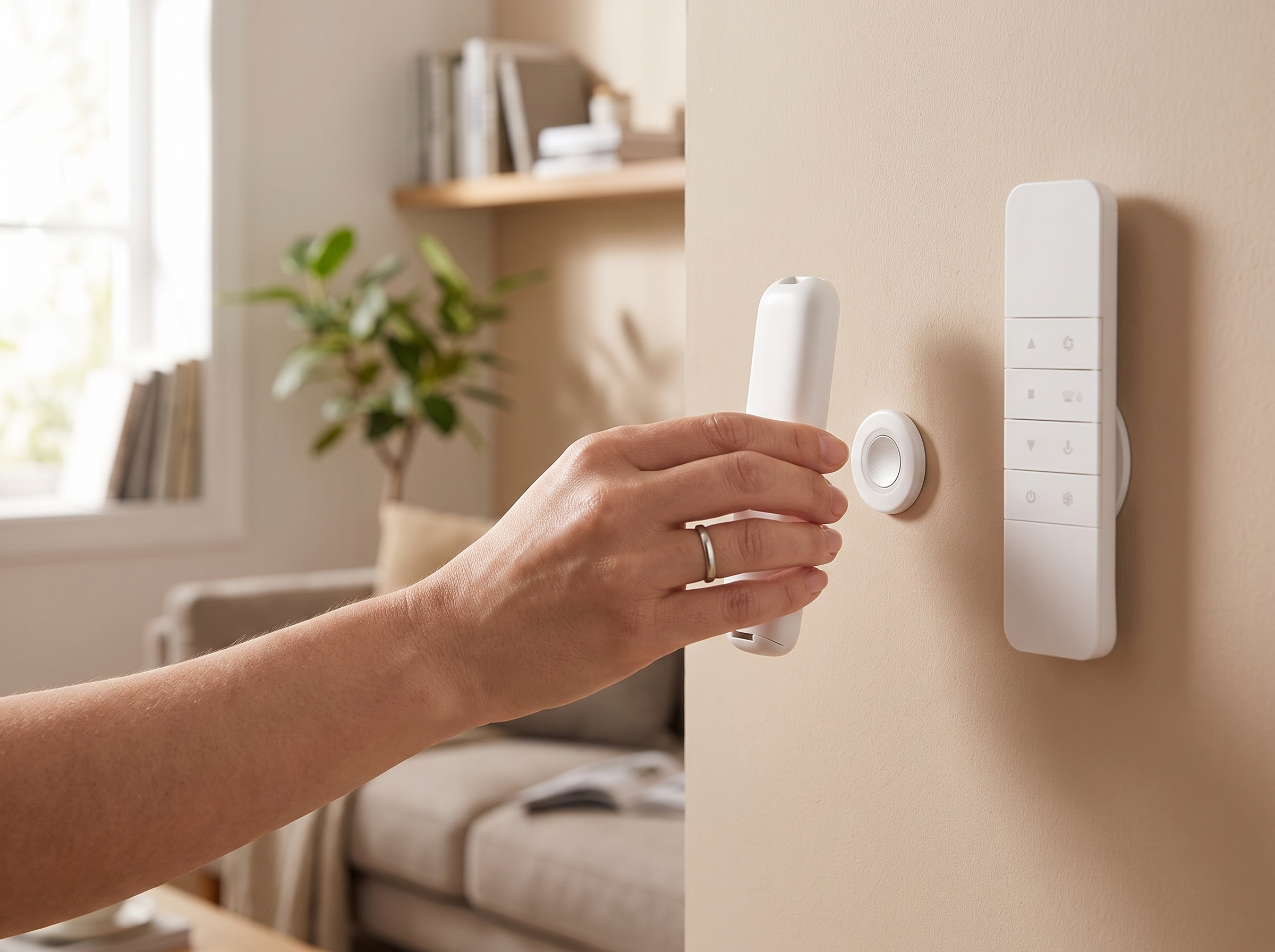 Magnetic Remote Holder Wall Mount – Adhesive Organizer for Living Room or Office shown in natural everyday use at home