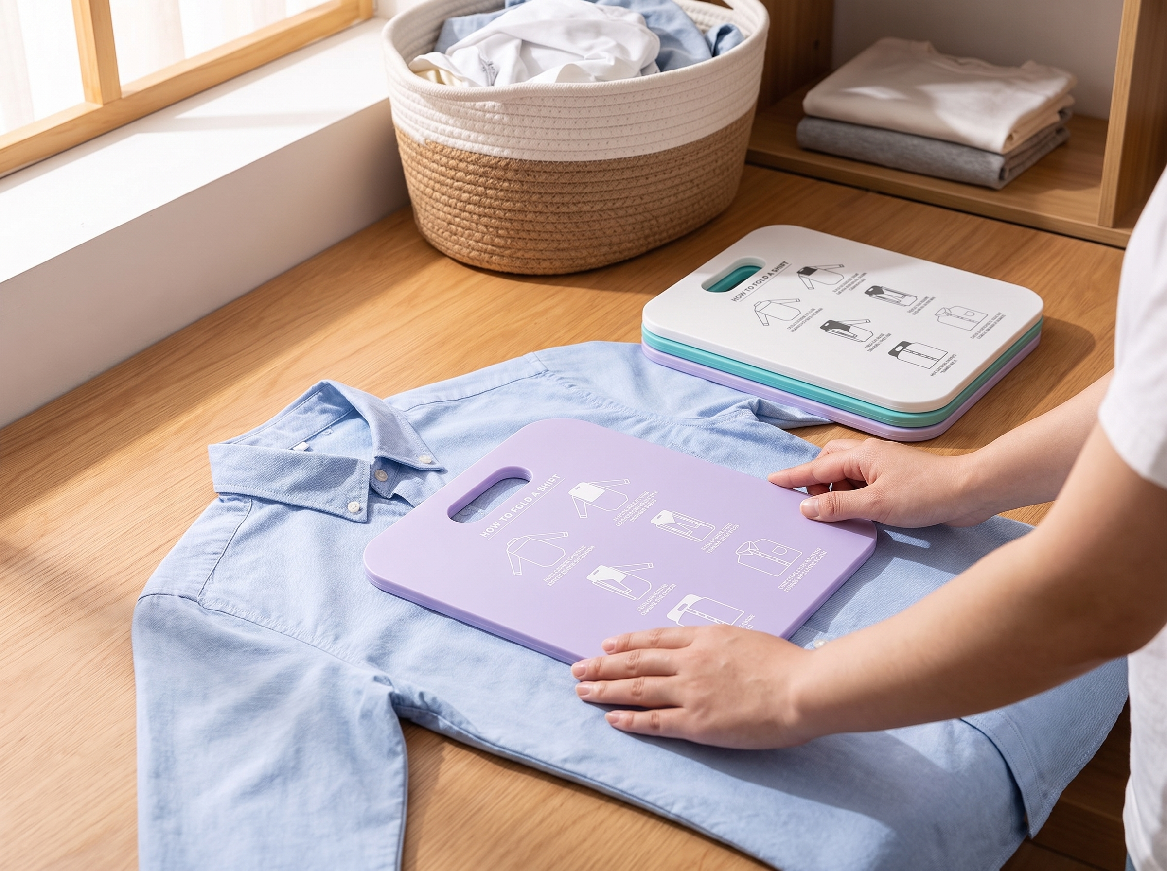 Laundry Folding Board for Shirts, Pants & Tees — Closet Organizer shown in natural everyday use at home
