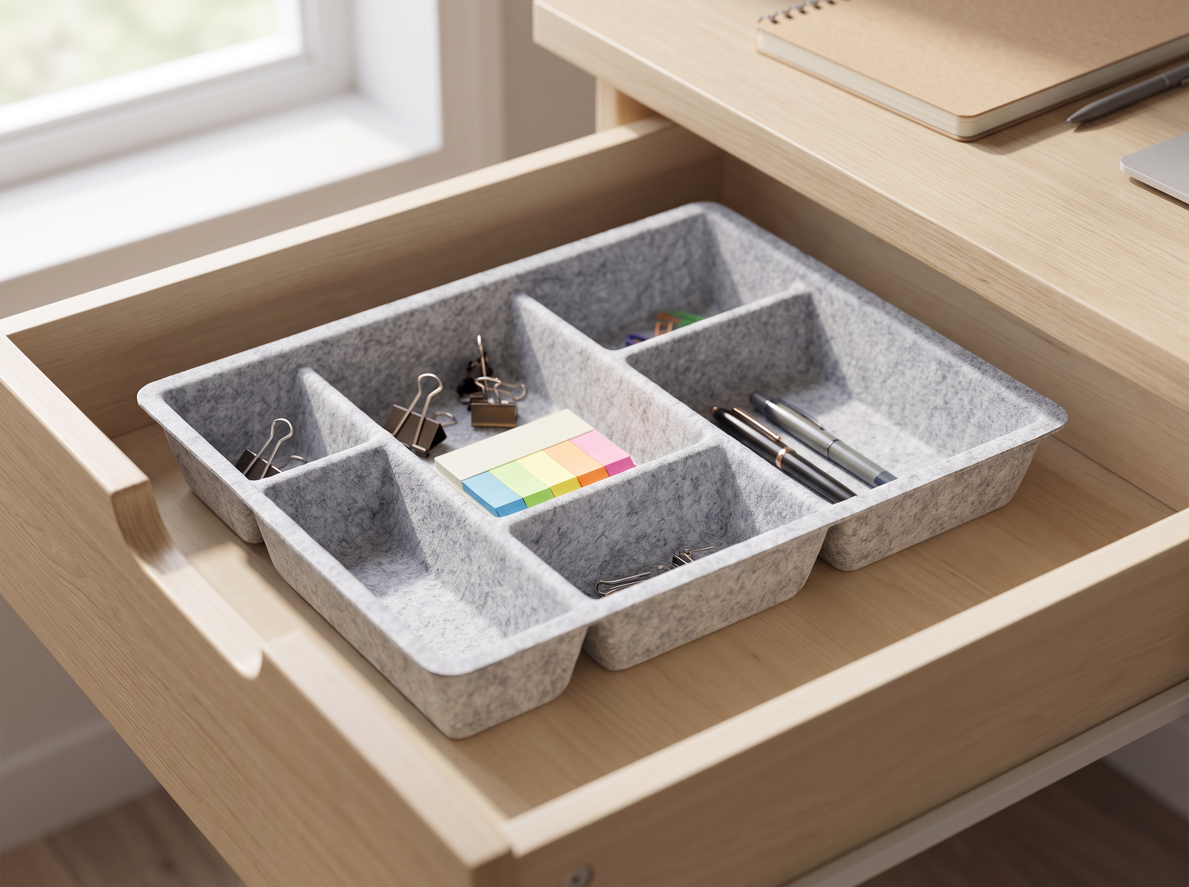 Felt Drawer Organizer Tray with 6 Compartments for Home or Office in a realistic home setting