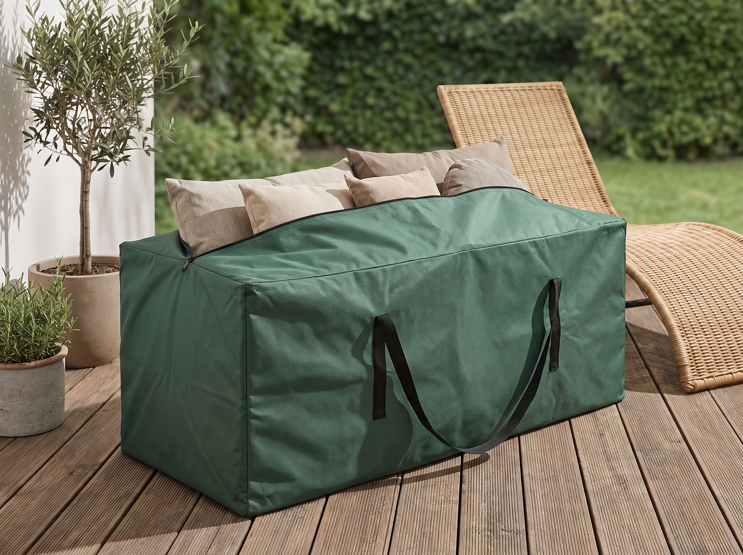 Outdoor Cushion & Furniture Storage Bag – Water-Resistant Oxford, Multiple Sizes in a realistic home setting