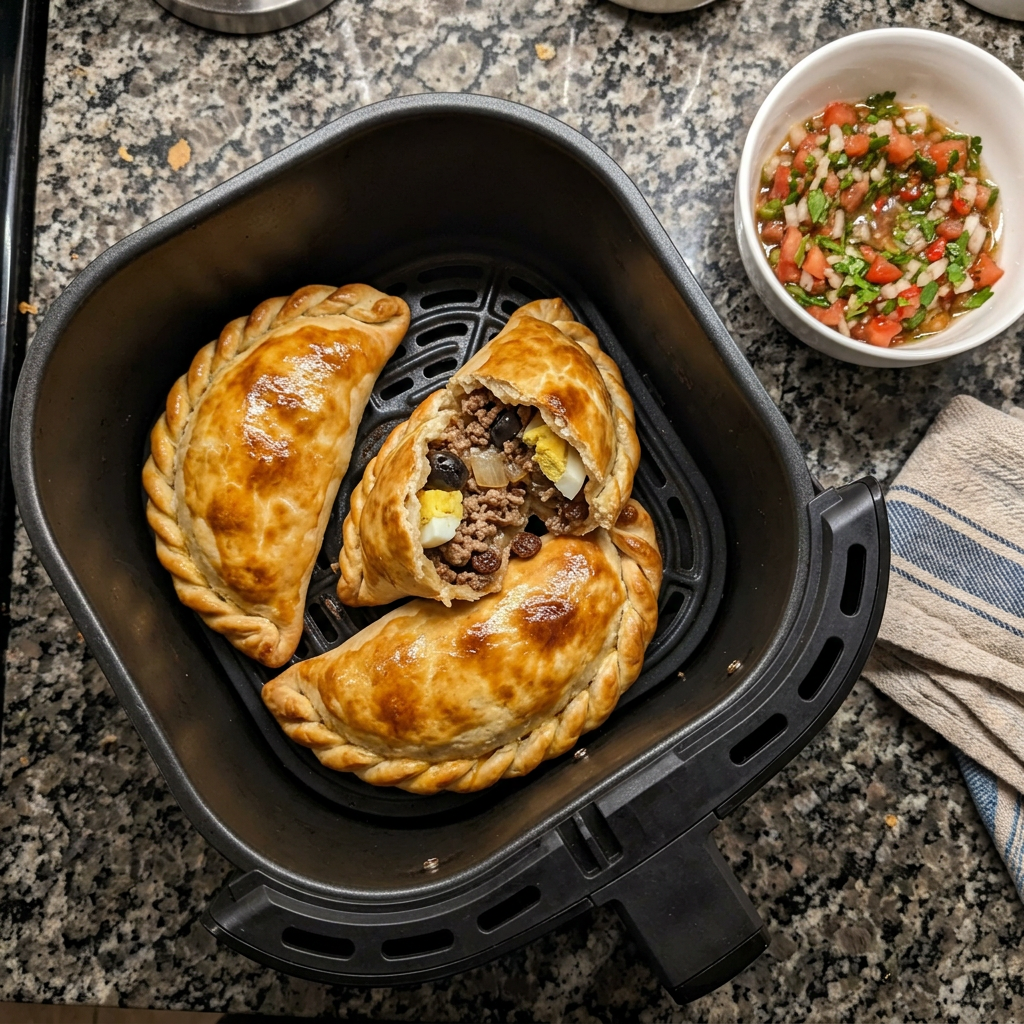 Empanadas de pino perfectamente doradas hechas en freidora de aire