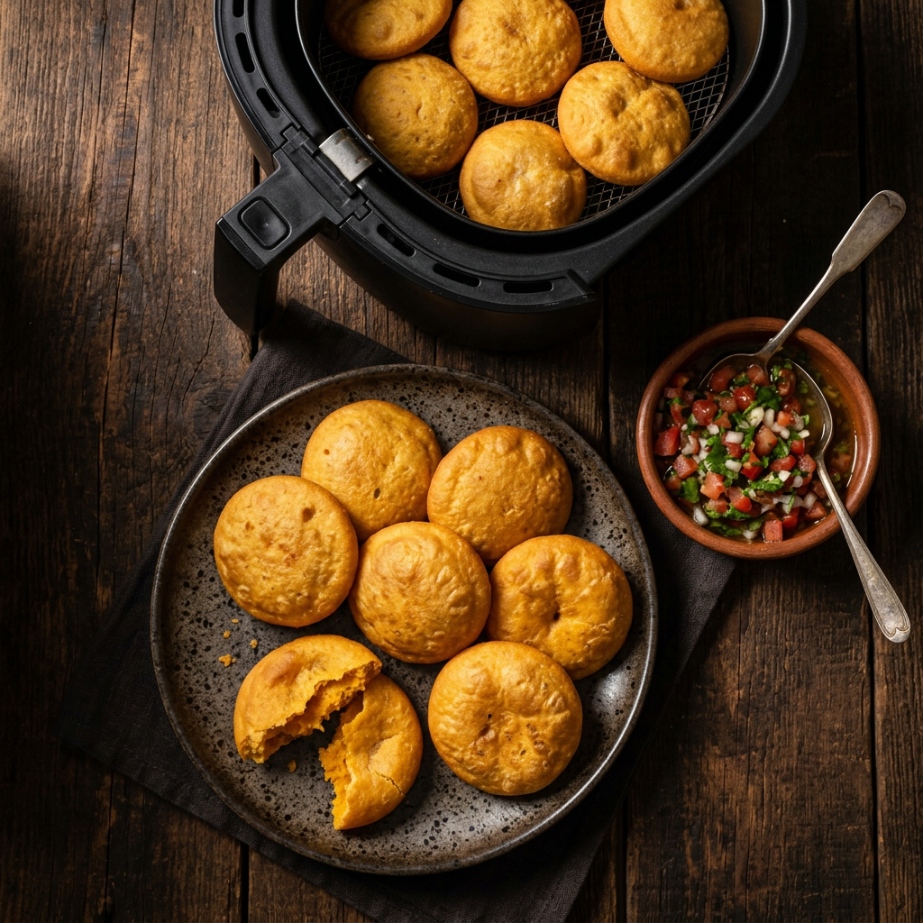 Sopaipillas con pebre hechas en freidora de aire