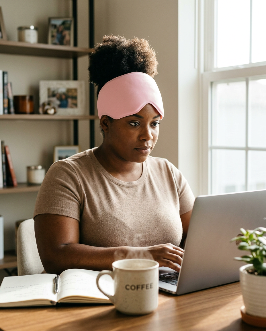 Wearing the cap with mask up while working