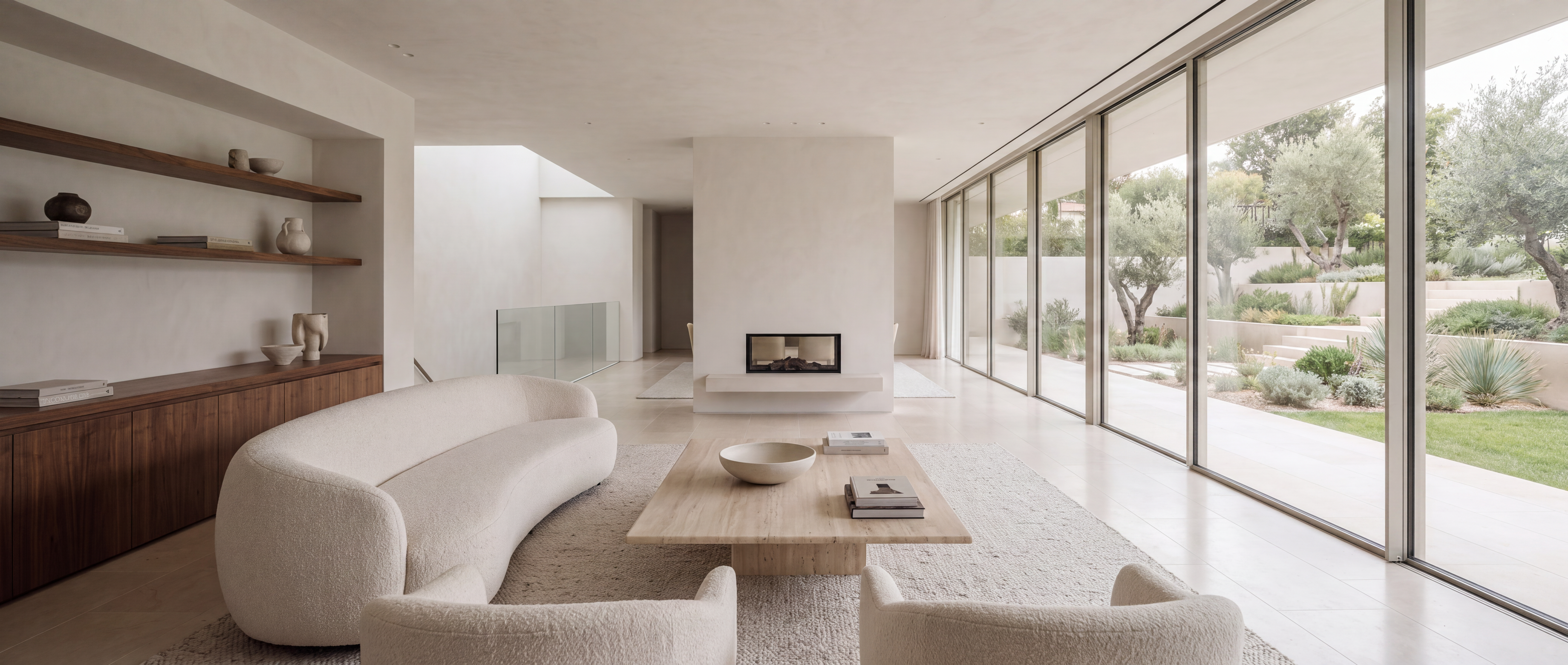 Luxury contemporary living room used to demonstrate a scroll-controlled property-film pan
